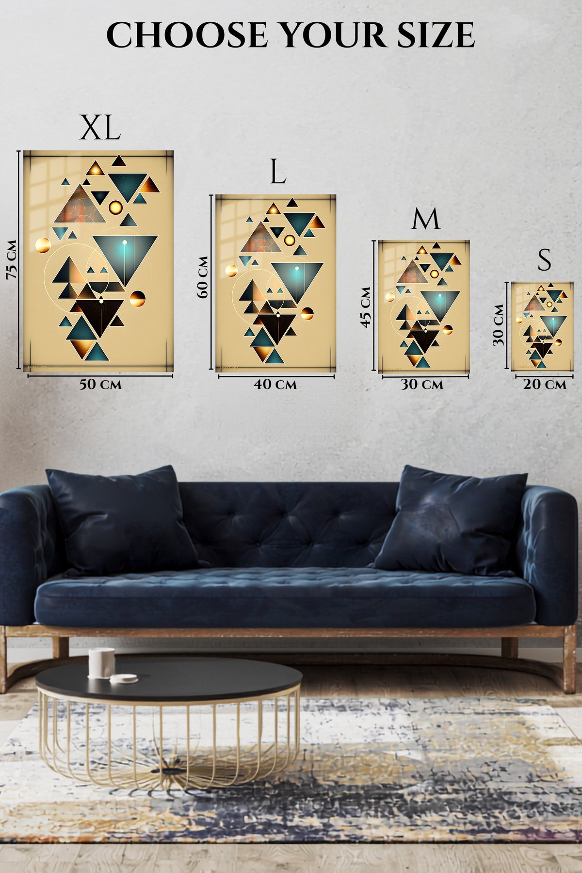 EMESA metal wall art size comparison guide for Faceted Portrait in Profile