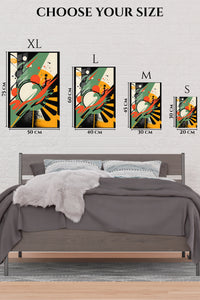 EMESA metal wall art size comparison guide for Magenta Gold Vector Surge