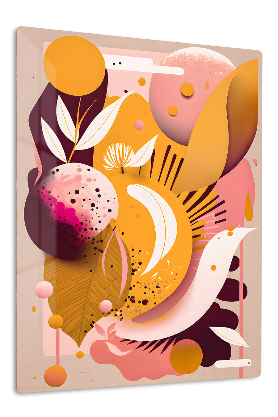 Coral Orbit Geometry premium metal wall art – front view