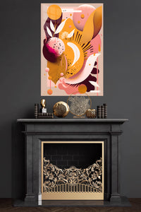 Coral Orbit Geometry metal wall art displayed in a modern interior