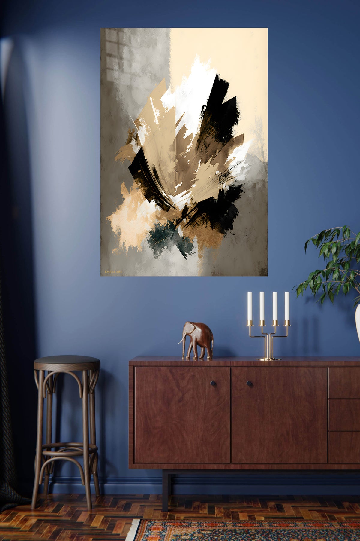 Golden Botanical Silhouette metal wall art displayed in a modern interior