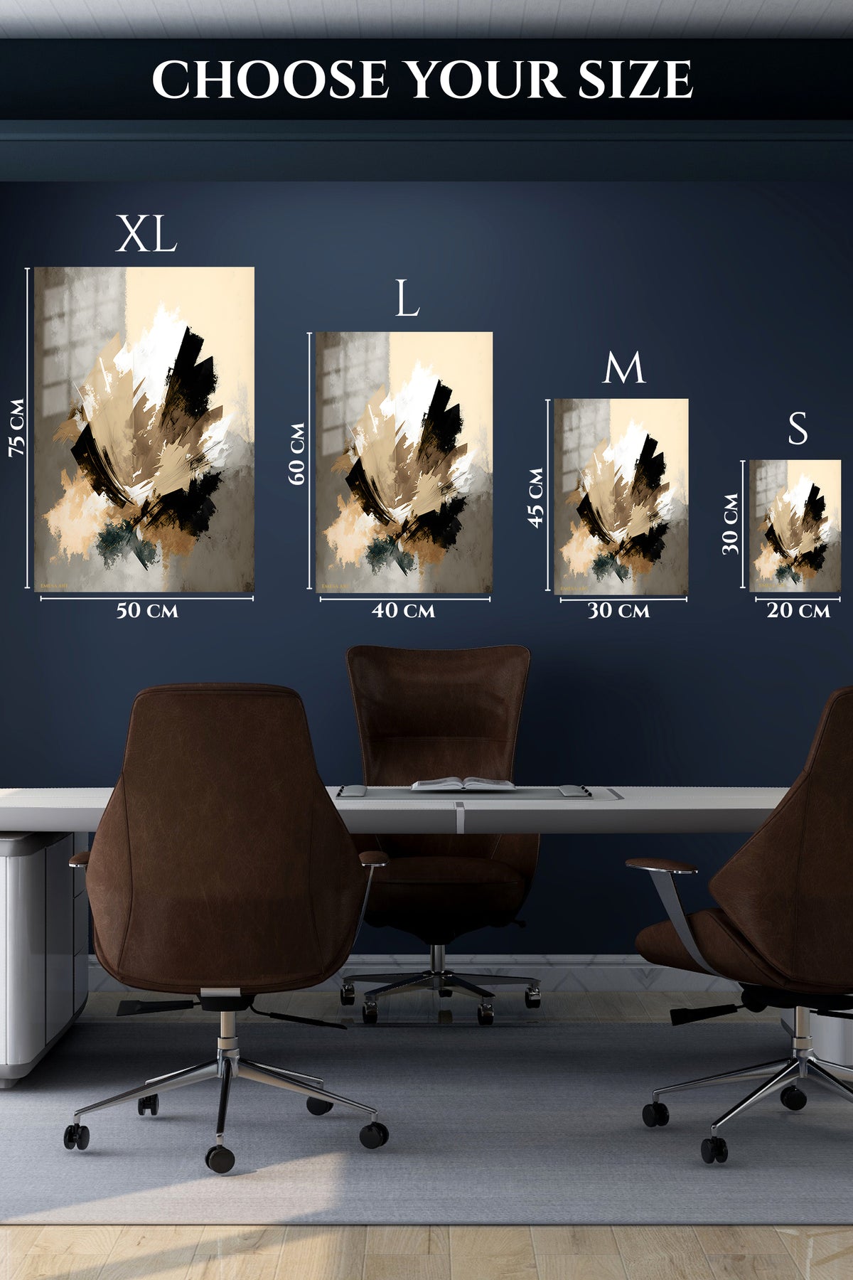 EMESA metal wall art size comparison guide for Golden Botanical Silhouette
