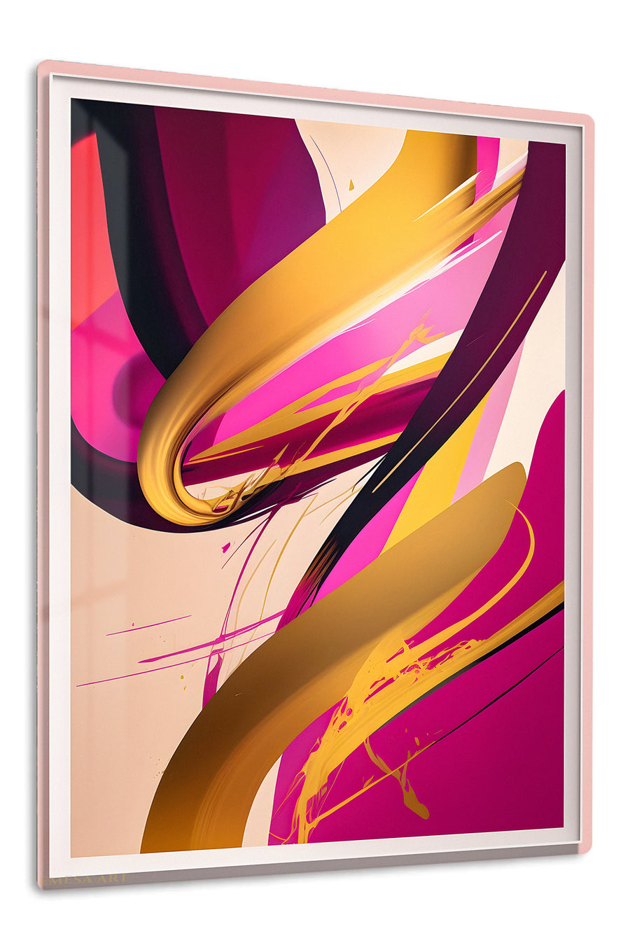Magenta and Gold Motion premium metal wall art – front view