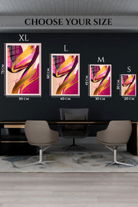 EMESA metal wall art size comparison guide for Magenta and Gold Motion