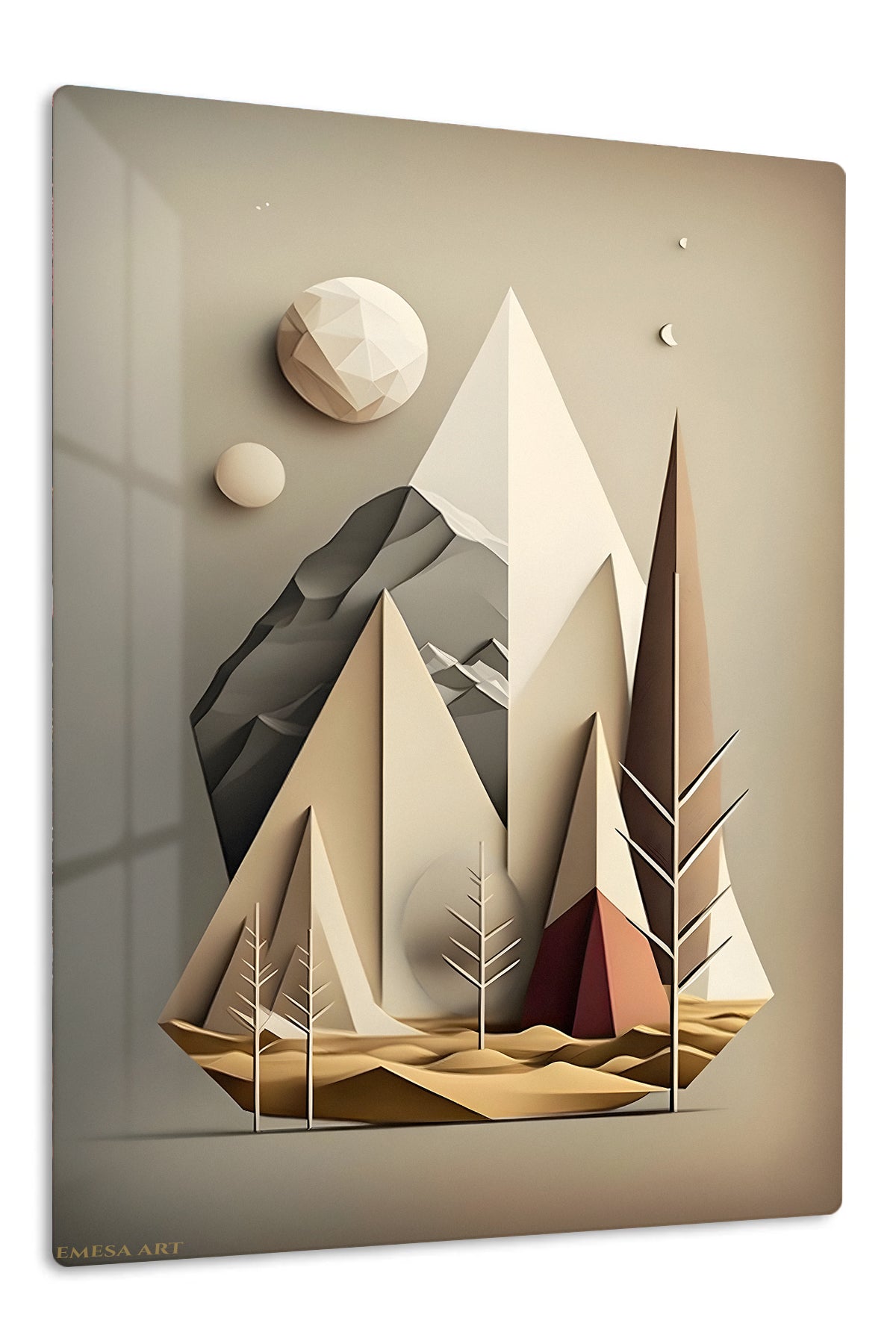 Fragmented Teal and Ochre Geometry premium metal wall art – front view