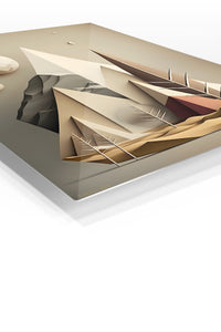 Fragmented Teal and Ochre Geometry premium metal wall art – angled view