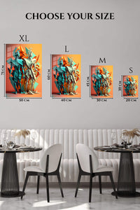 EMESA metal wall art size comparison guide for Gold and Violet Orb Geometry