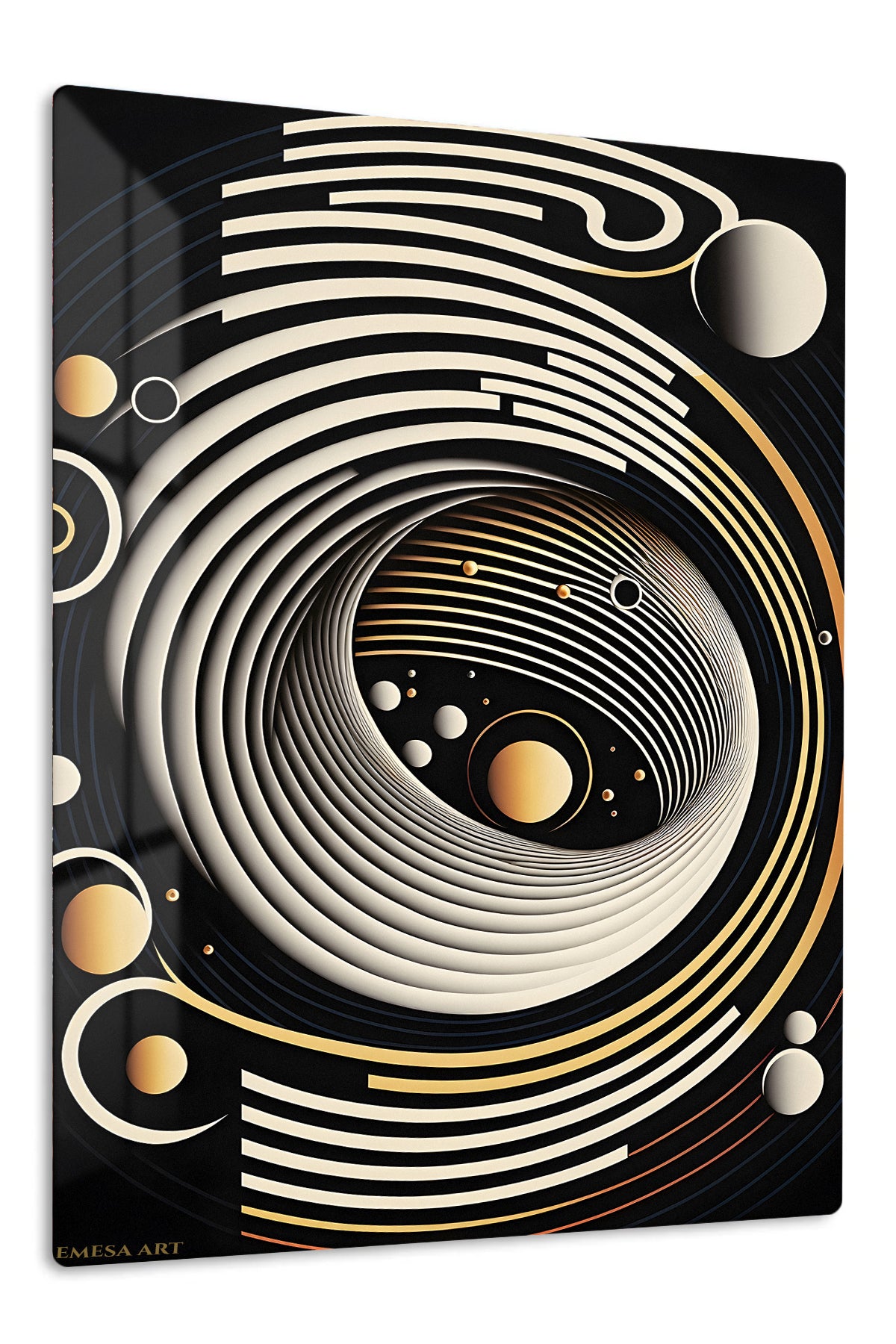 Golden Orbit Abstract Relief premium metal wall art – front view