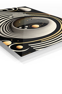 Golden Orbit Abstract Relief premium metal wall art – angled view