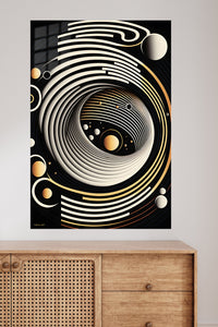 Golden Orbit Abstract Relief metal wall art displayed in a modern interior