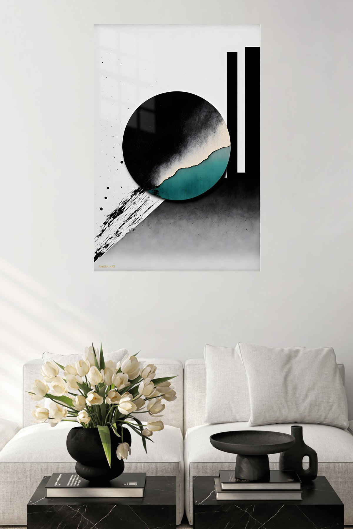 Amber Orbit Relief metal wall art displayed in a contemporary living space