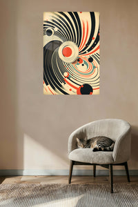 Monochrome Circle Grid metal wall art displayed in a contemporary living space