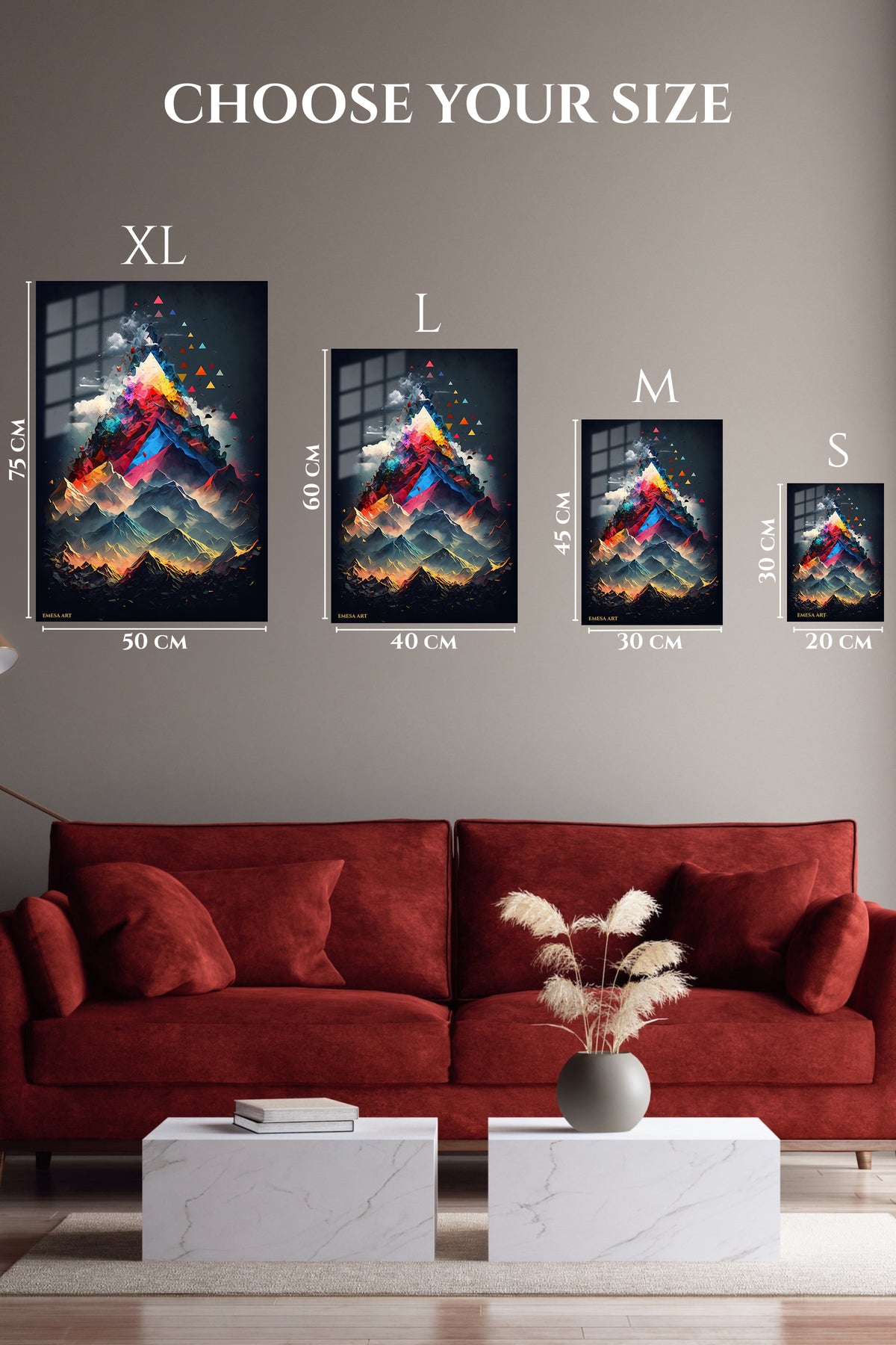 EMESA metal wall art size comparison guide for Verdant Orbit
