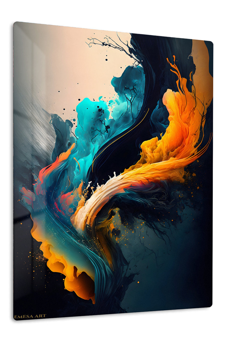 Emerald Frames and Orange Forms premium metal wall art – front view