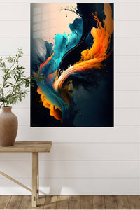 Emerald Frames and Orange Forms metal wall art displayed in a modern interior
