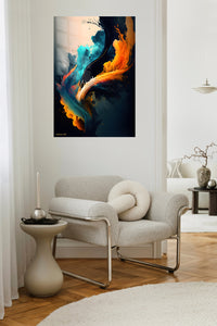 Emerald Frames and Orange Forms metal wall art displayed in a contemporary living space