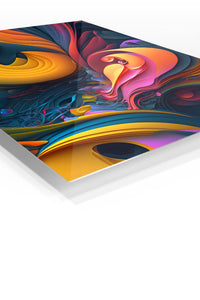 Colorful Floating Triangles premium metal wall art – angled view