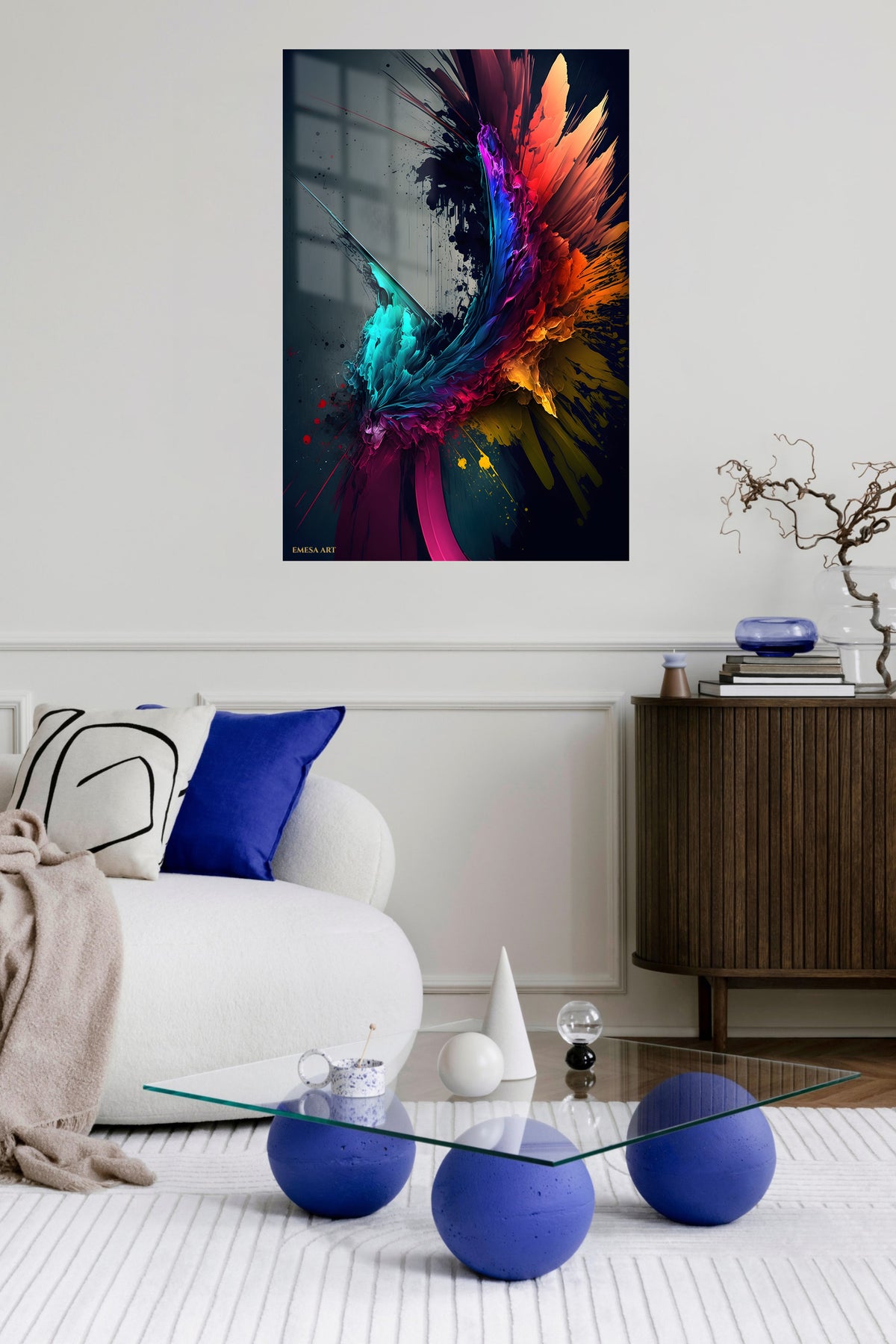 Fragmented Mountain Reverie metal wall art displayed in a contemporary living space