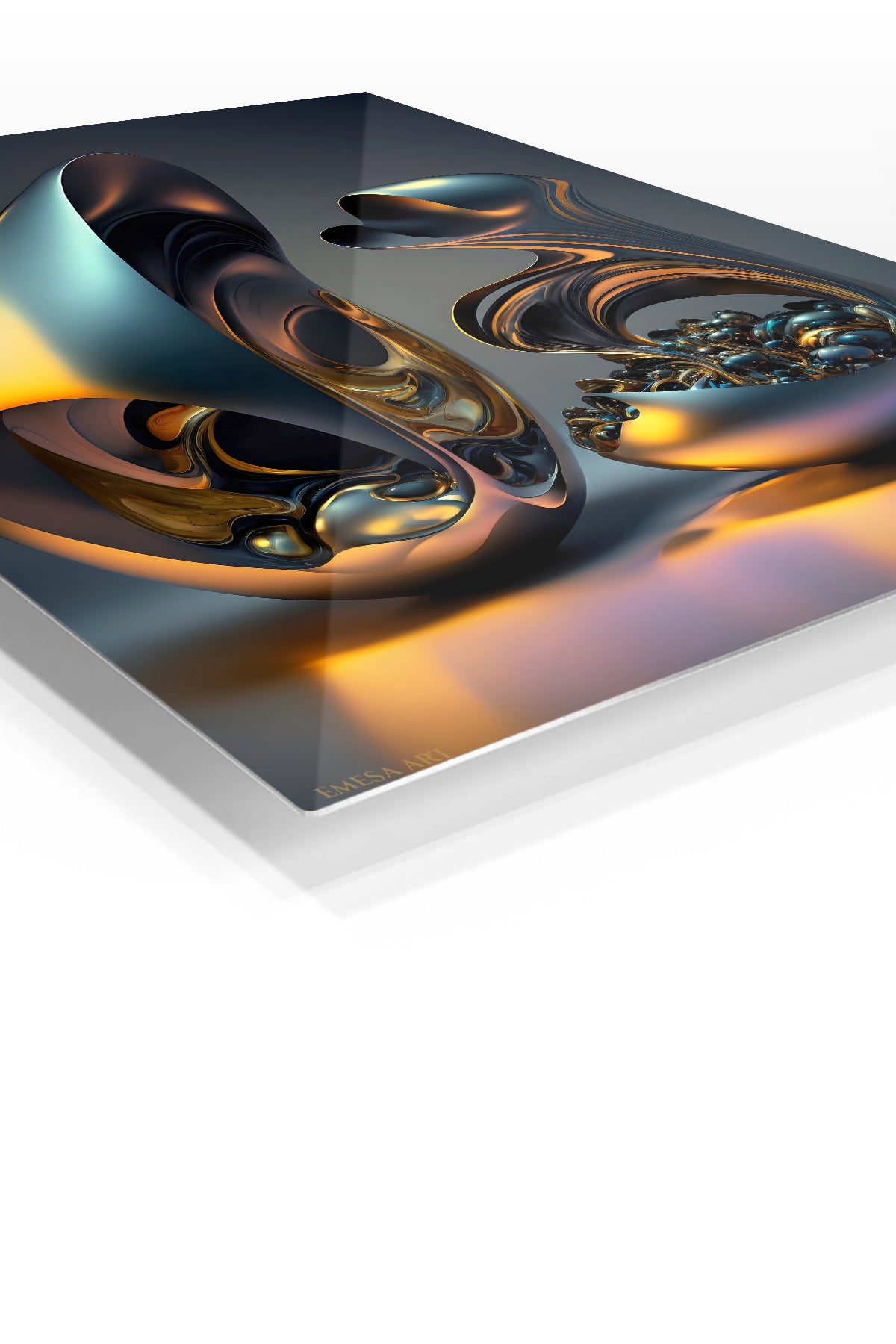 Chromatic Orbit Burst premium metal wall art – angled view