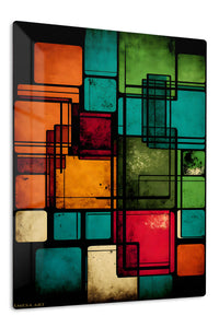 Teal and Amber Geometric Rupture premium metal wall art – front view