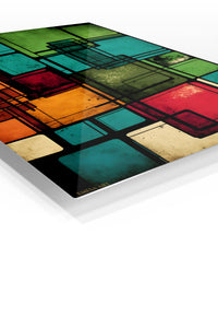 Teal and Amber Geometric Rupture premium metal wall art – angled view