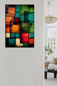 Teal and Amber Geometric Rupture metal wall art displayed in a contemporary living space