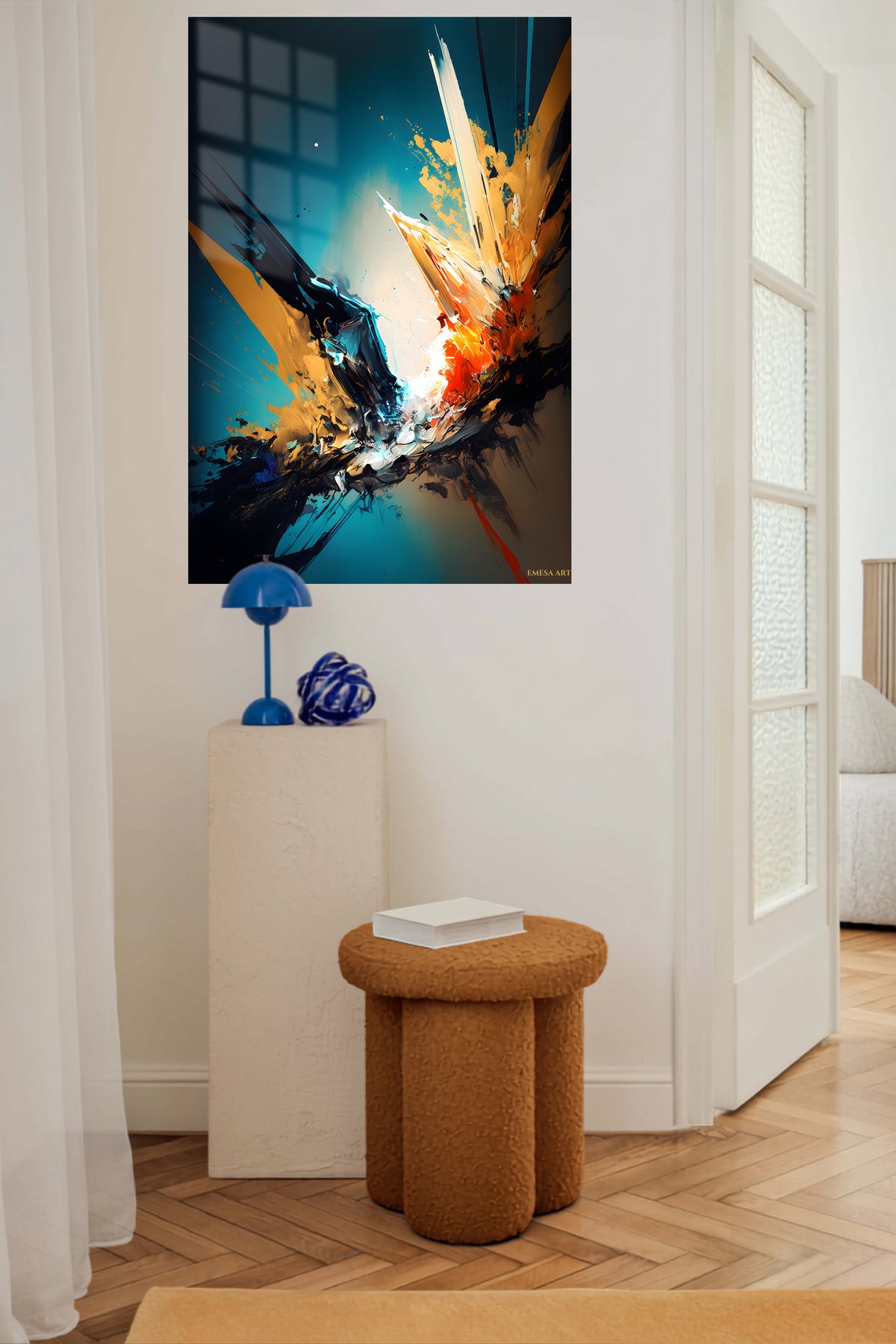 Textured Triangle Mosaic metal wall art displayed in a contemporary living space