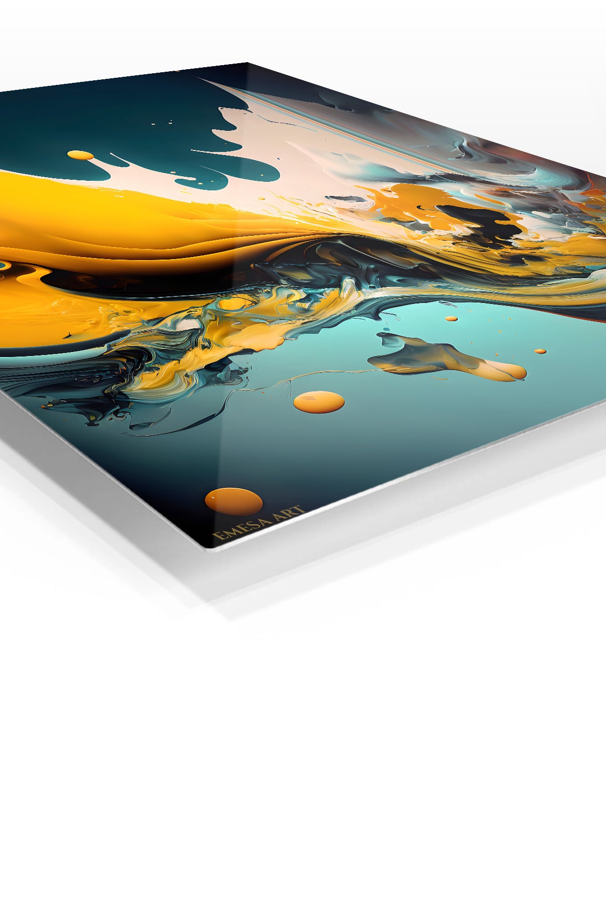 Monochrome Orbit Relief premium metal wall art – angled view