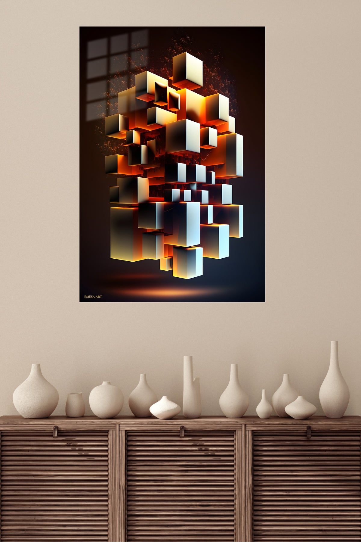 Solar Orbit Geometry metal wall art displayed in a modern interior