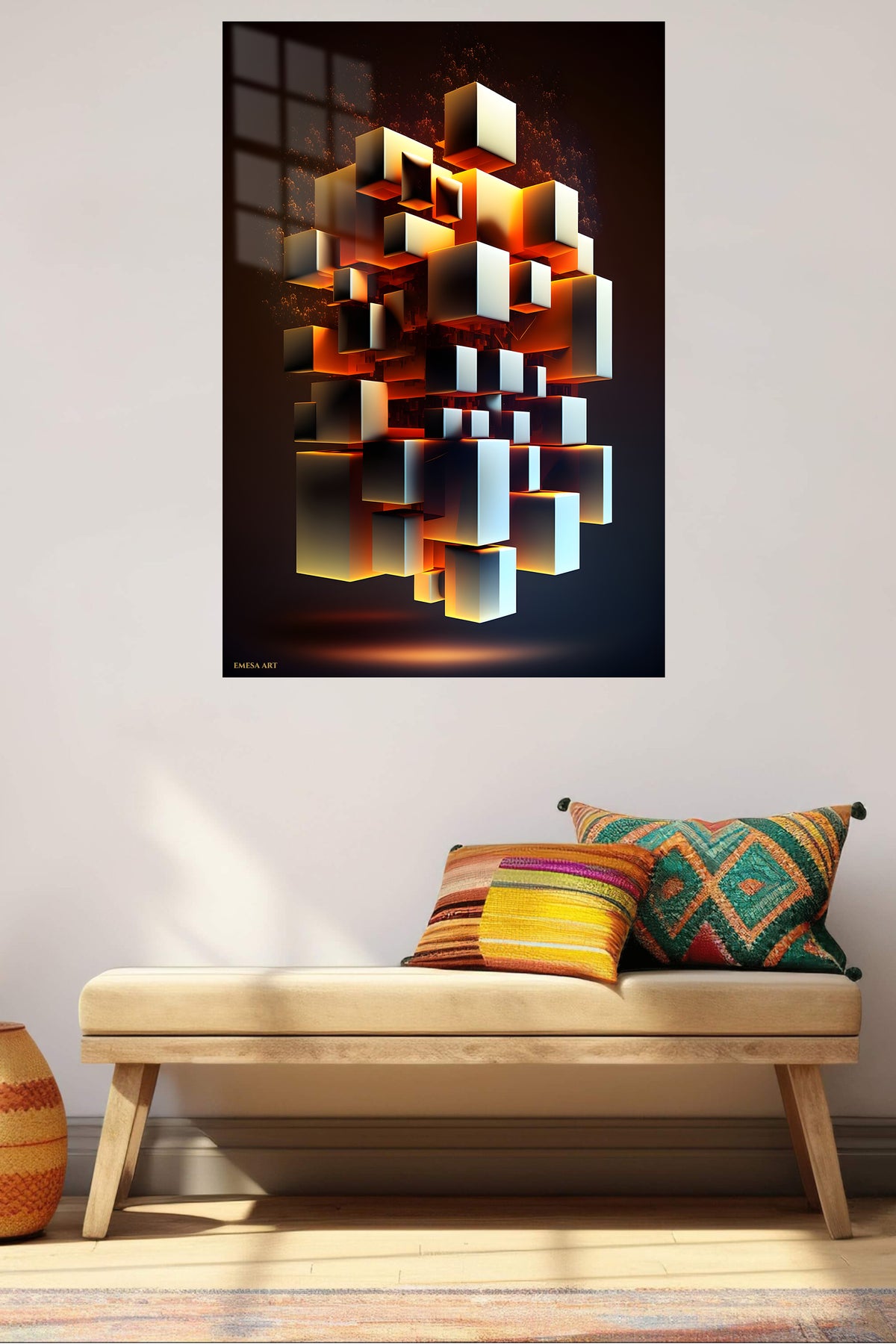 Solar Orbit Geometry metal wall art displayed in a contemporary living space