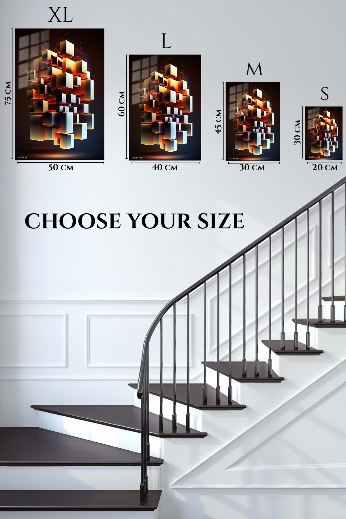 EMESA metal wall art size comparison guide for Solar Orbit Geometry