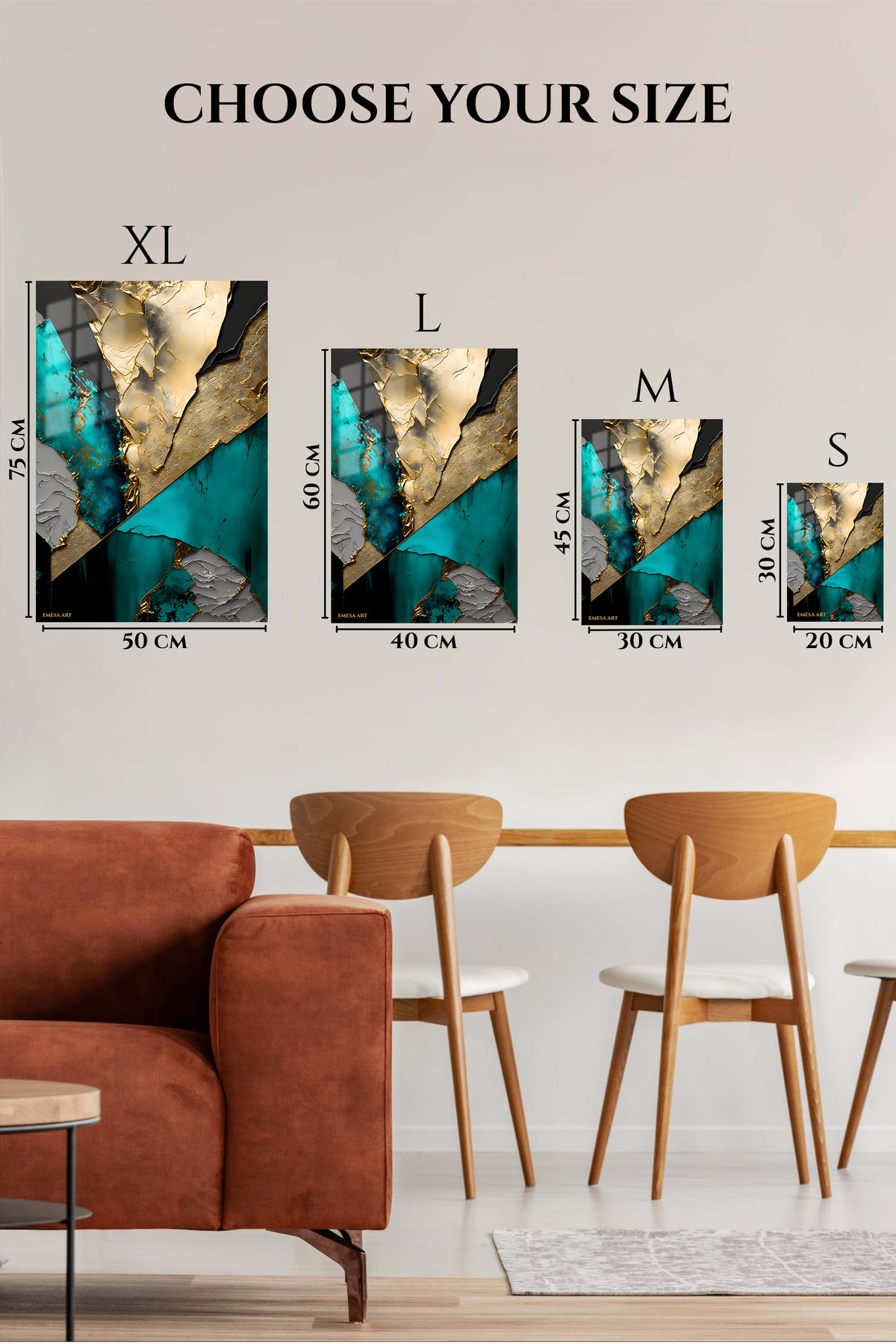 EMESA metal wall art size comparison guide for Radiant Spiral Frame