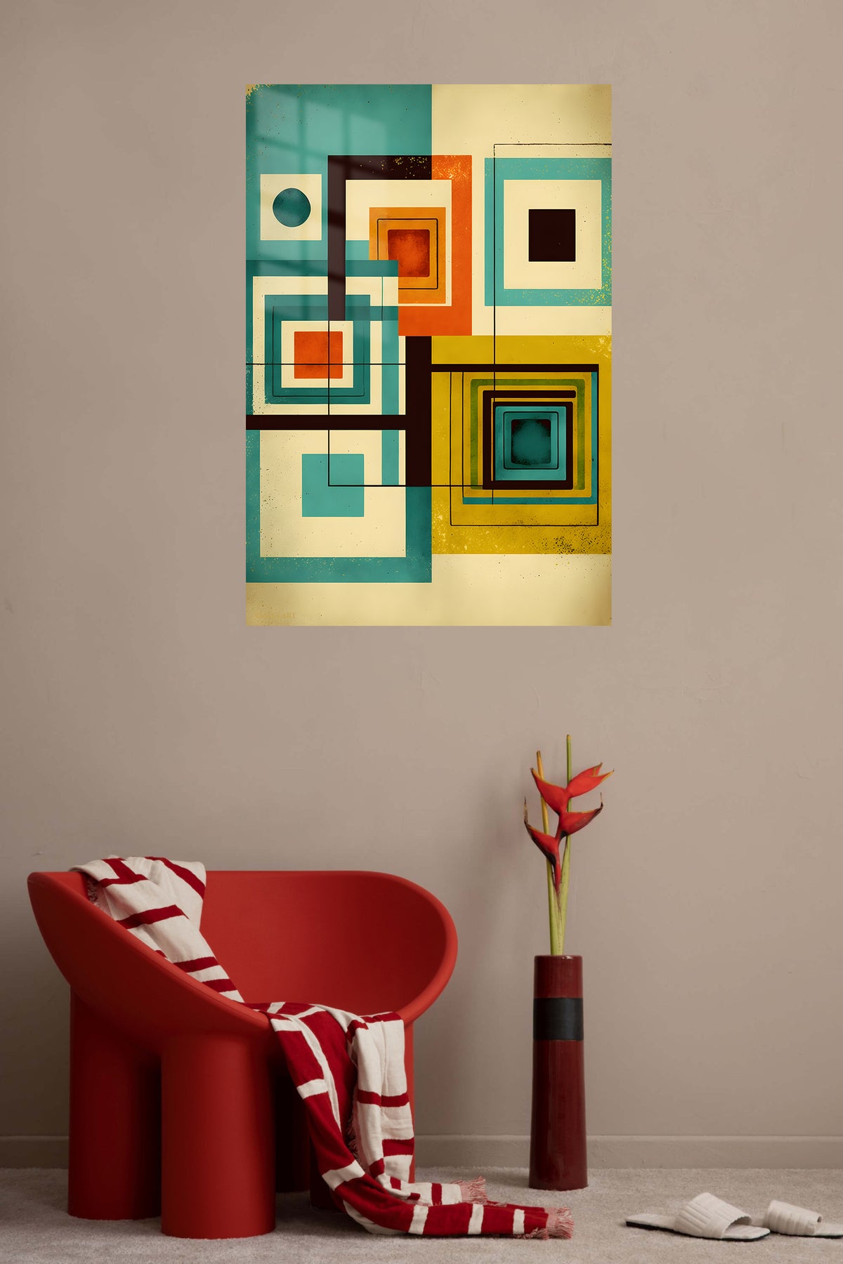 Neon Prism Ascension metal wall art displayed in a contemporary living space