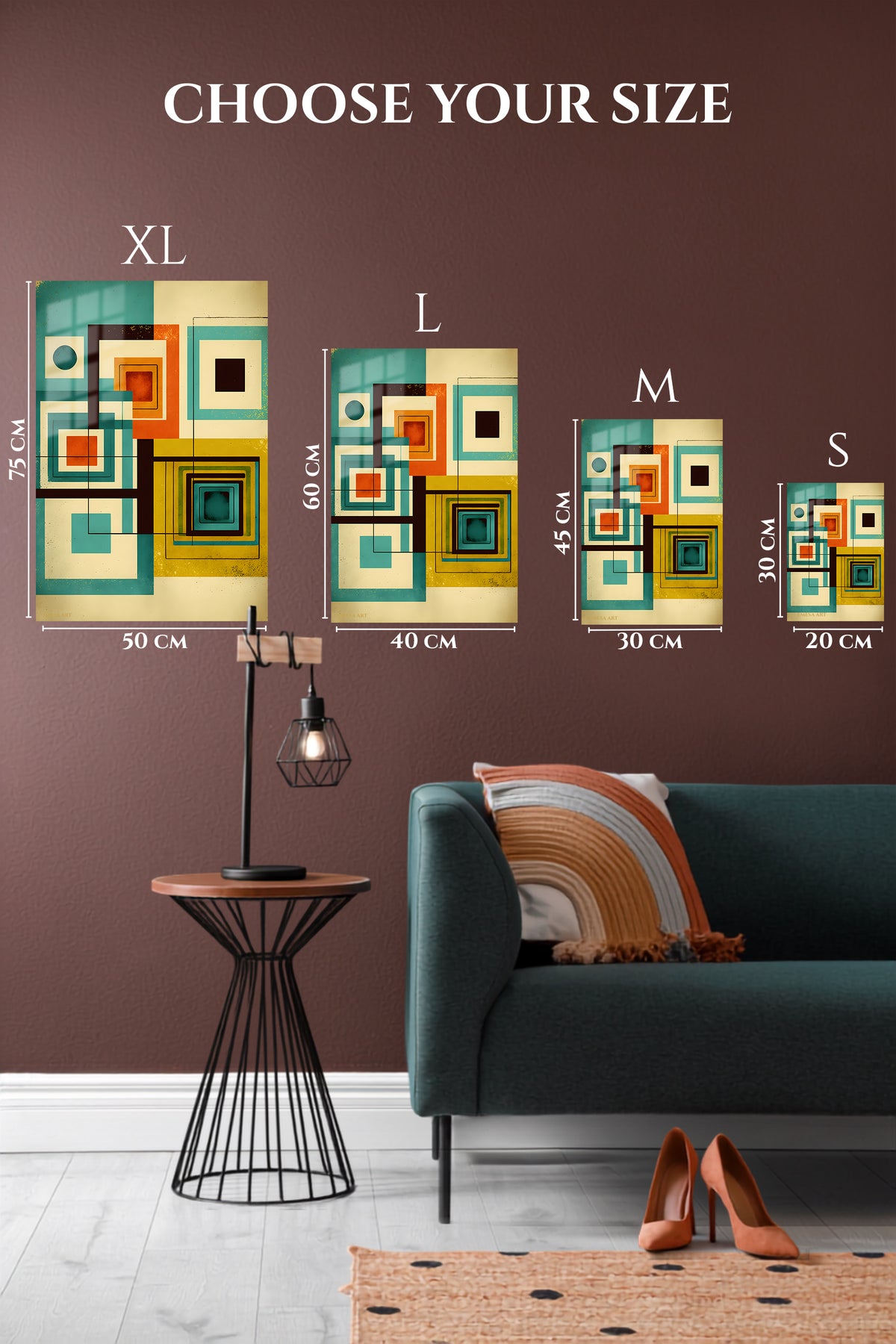 EMESA metal wall art size comparison guide for Neon Prism Ascension
