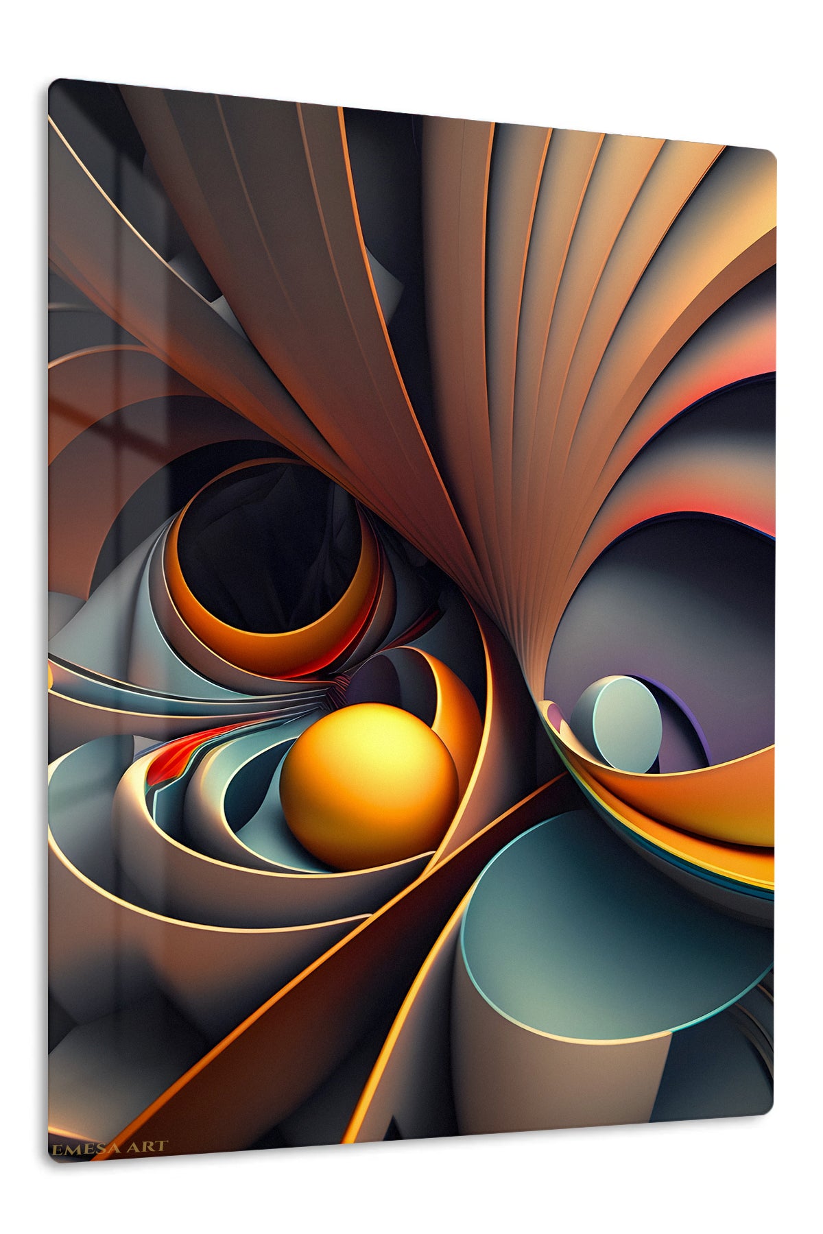 Neon Geometry on Black premium metal wall art – front view