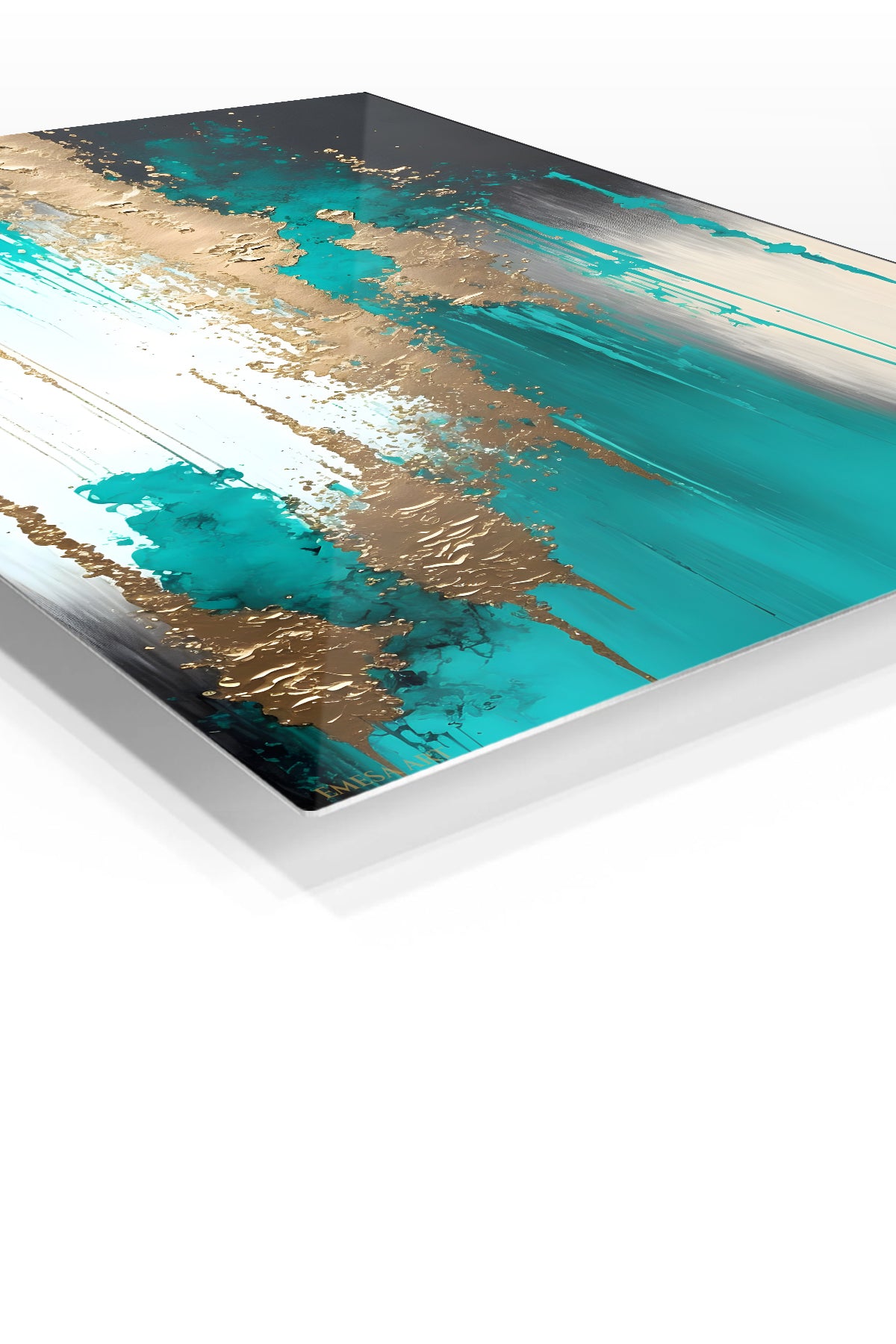 Gilded Vertical Fracture premium metal wall art – angled view