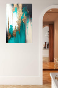 Gilded Vertical Fracture metal wall art displayed in a contemporary living space