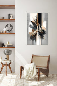 Gilded Vertical Fracture metal wall art displayed in a contemporary living space