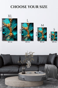 EMESA metal wall art size comparison guide for Teal and Gold Velocity