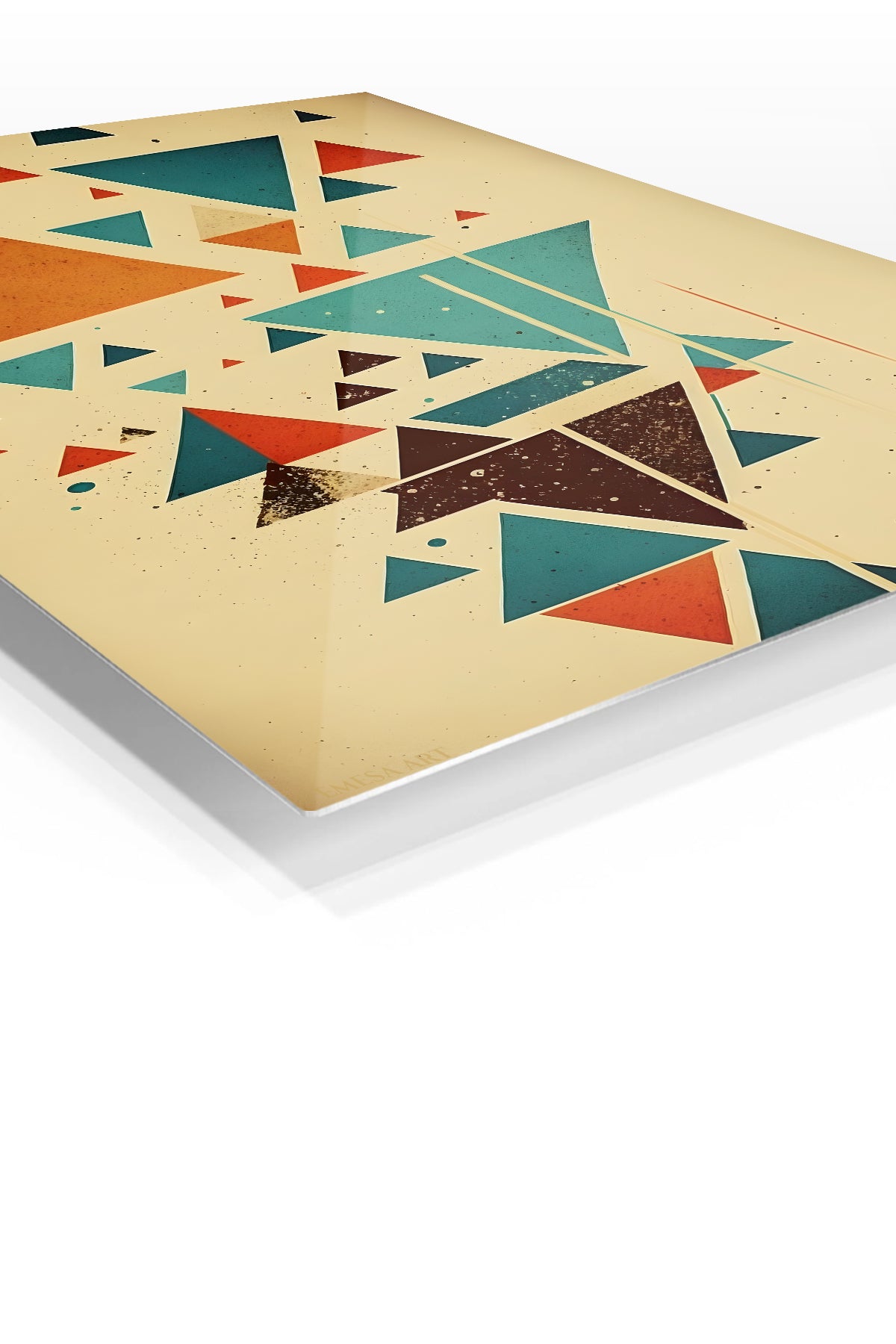 Balanced Triangle Mosaic premium metal wall art – angled view