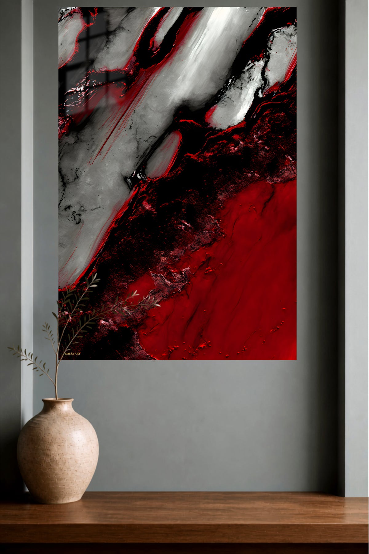 Balanced Triangle Mosaic metal wall art displayed in a modern interior