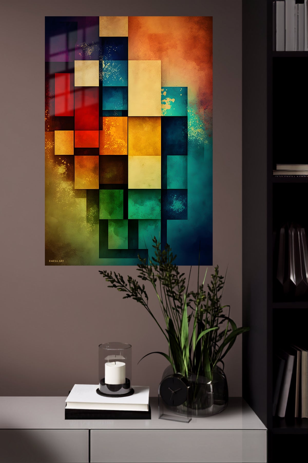 Celestial Geometric Balance metal wall art displayed in a modern interior