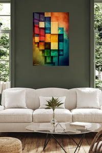 Celestial Geometric Balance metal wall art displayed in a contemporary living space