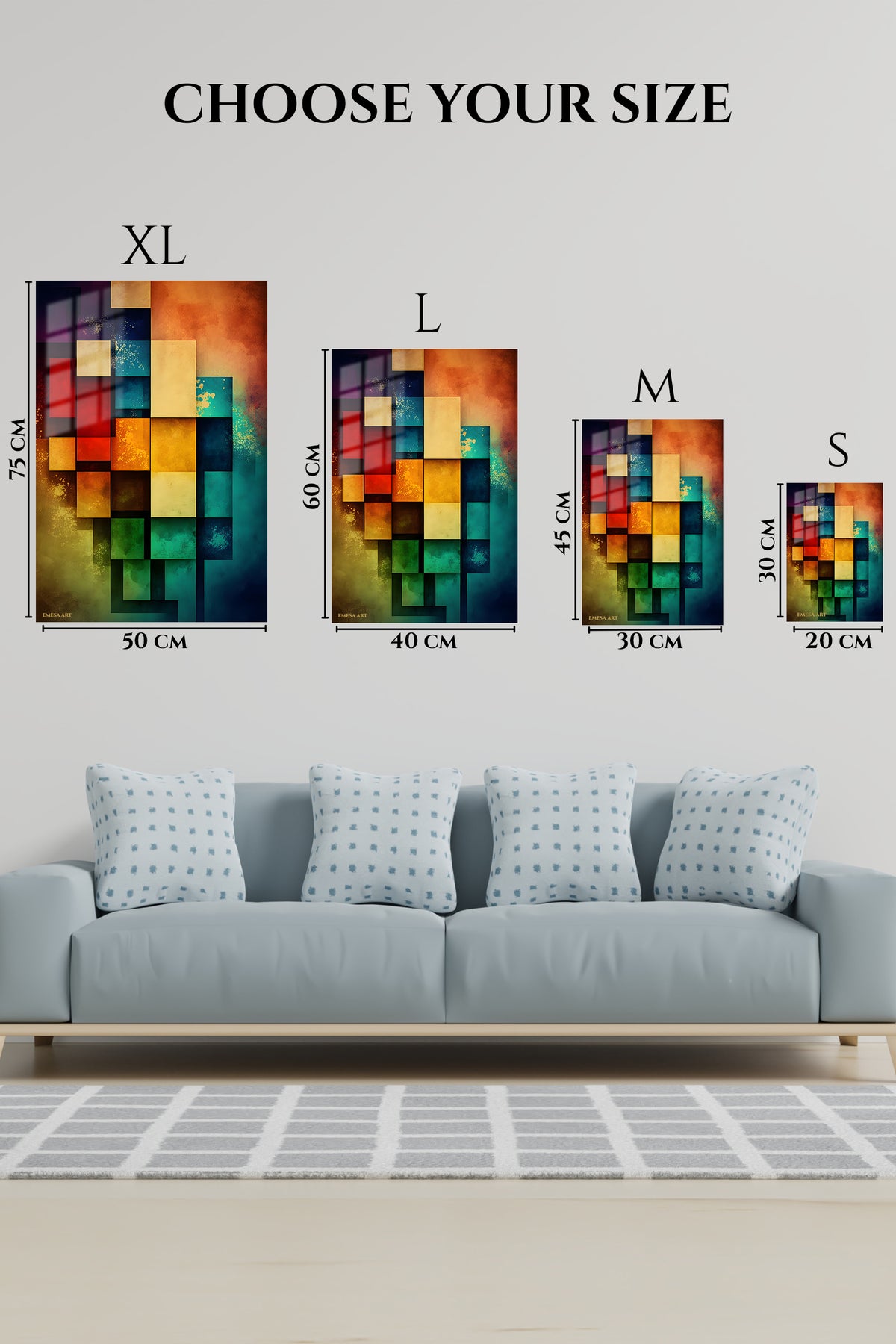 EMESA metal wall art size comparison guide for Celestial Geometric Balance