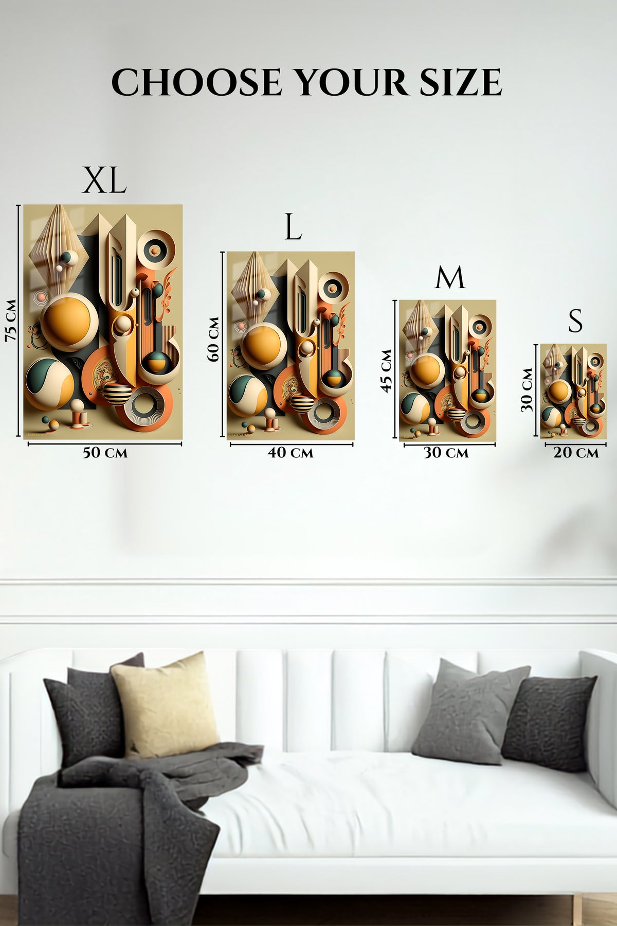 EMESA metal wall art size comparison guide for Celestial Geometric Balance