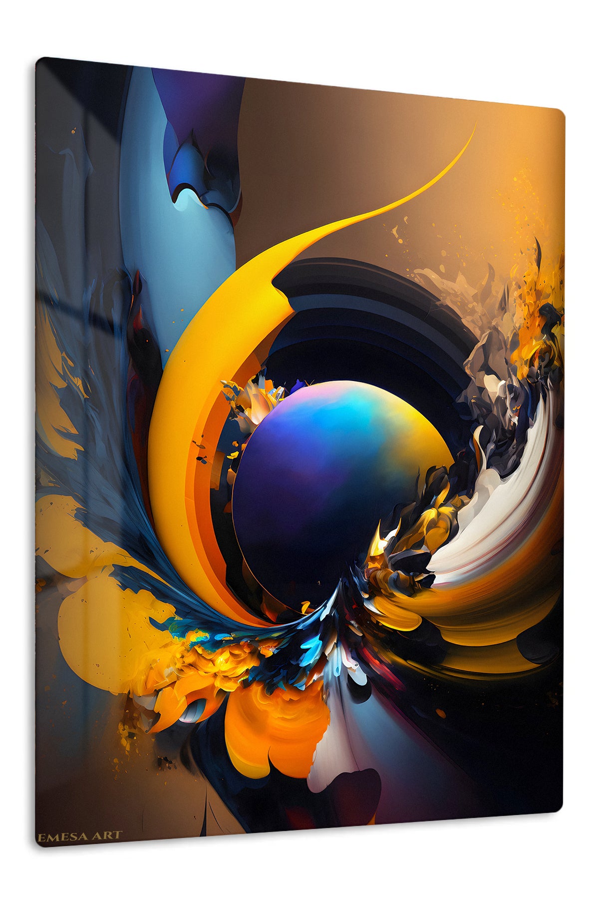 Retro Geometric Orbit premium metal wall art – front view
