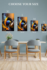 EMESA metal wall art size comparison guide for Retro Geometric Orbit