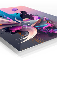 Crimson and Cyan Fracture premium metal wall art – angled view