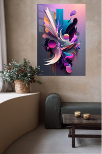 Crimson and Cyan Fracture metal wall art displayed in a contemporary living space