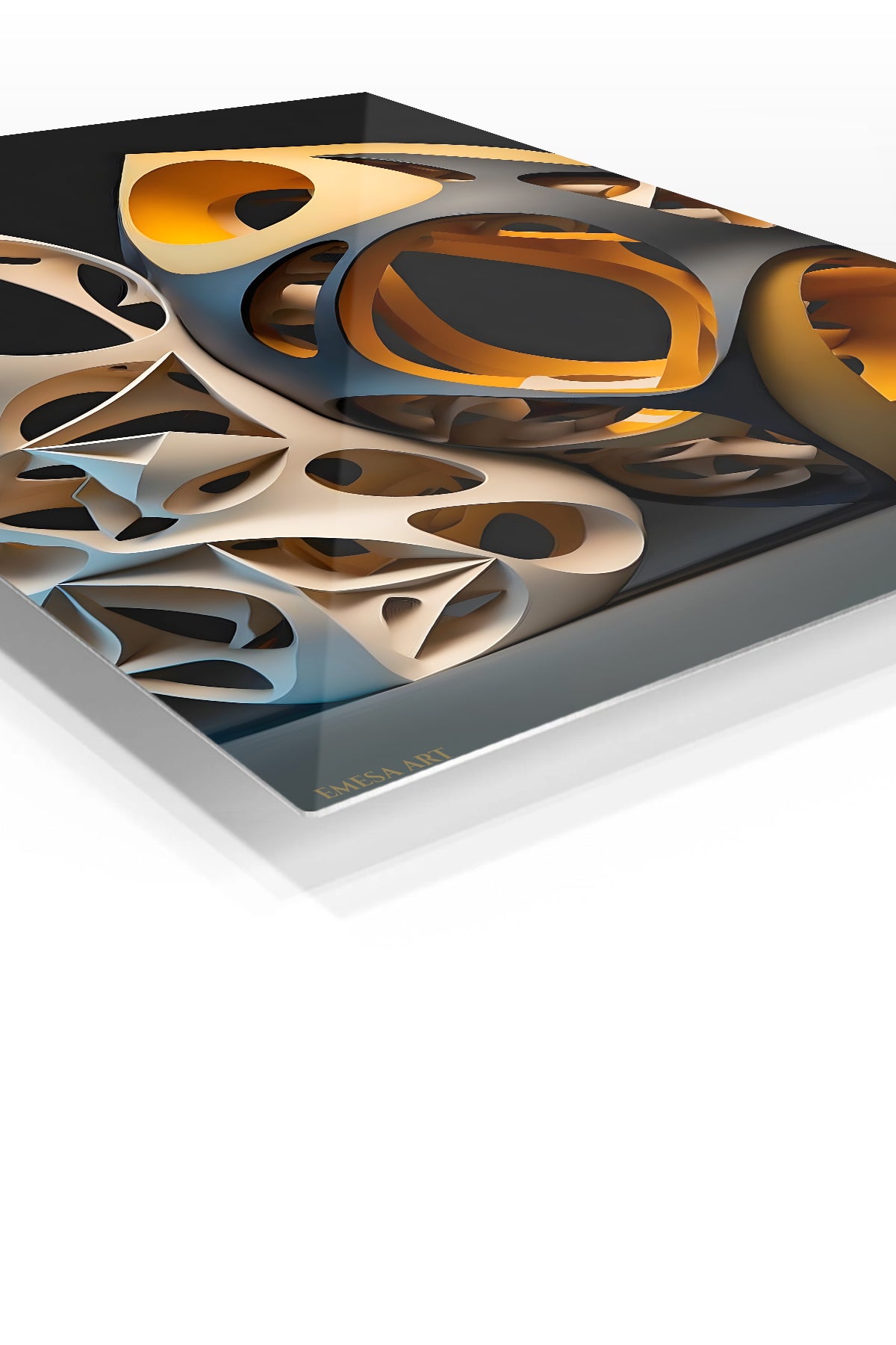 Ember Tide Vortex premium metal wall art – angled view